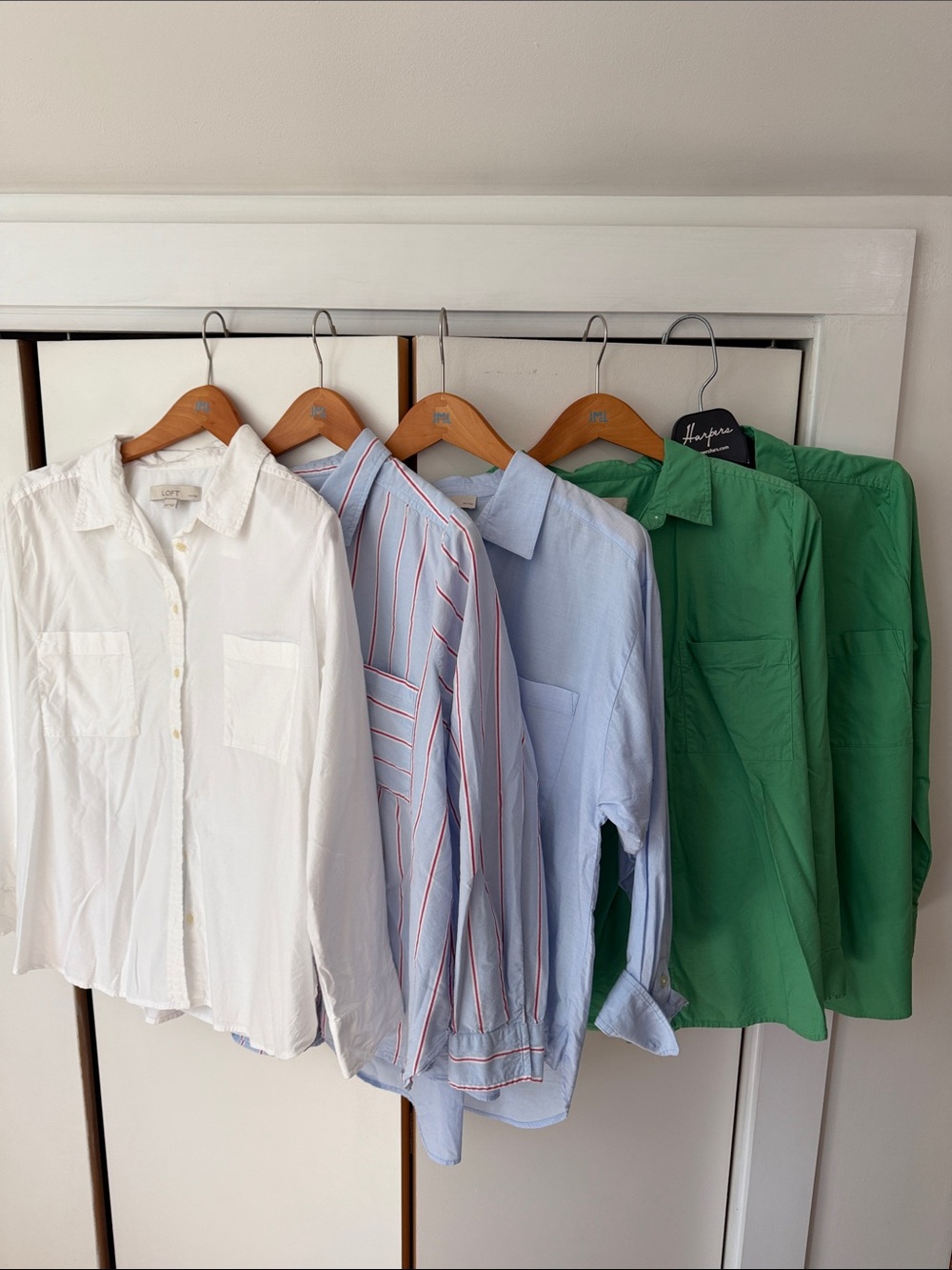 LOFT Women's Button-Down Shirts - White, Blue Stripe, Light Blue, Green